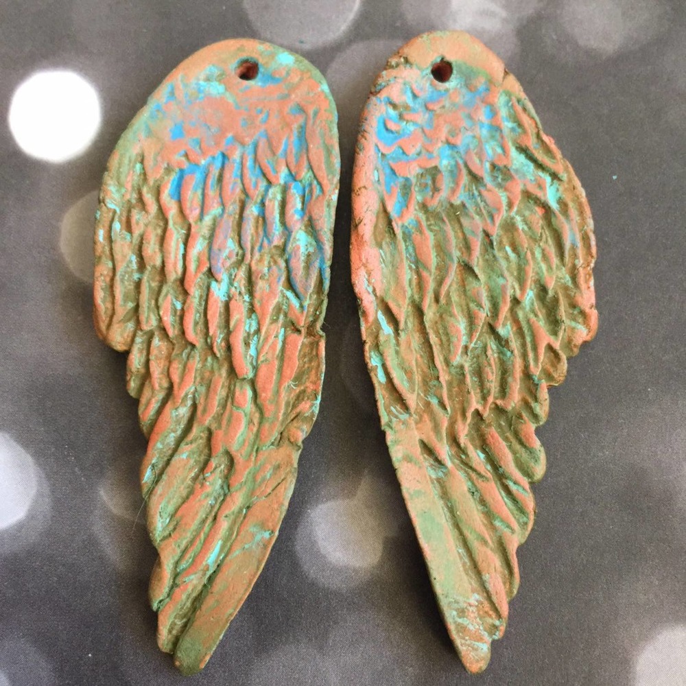 Handmade terracotta wings pendant pair 2pcs